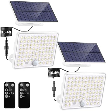 nipify Solar Lights Outdoor,3 Modes Solar Flood Lights Outdoor with Remote Control,IP65 Waterproof Solar Security Lights, 16ft Cable Solar Motion Lights for Outside Yard Garage Garden Dusk to Dawn