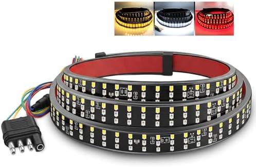 LIGBT 60 Inch Led Truck Tailgate Light Bar Strip 504LED Triple Row LED Tailgate Running Light Kit Flexible Brake Lights Turn Signal White Reverse Light Waterproof for Car Pickup SUV