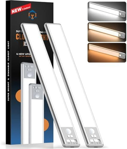 Reoshine Motion Sensor Light Indoor, 80 LED Under Cabinet Lighting Battery Operated with 3 Color Temps, 1800mAh Rechargeable Closet Lights Wireless for Kitchen, Pantry, Stair (2 Pack)