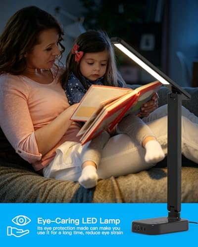 LED Desk Lamp, 10Ft Power Strip with 3 Outlets 4 USB Ports(2 USB C), Black
