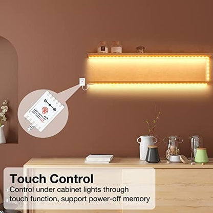 DAYBETTER Under Cabinet Lights, 6 PCS Under Cabinet Lighting with Remote, Dimmable LED Strip Lights for Bedroom, LED Lights for Kitchen Cabinet, Counter Shelf 2700K-6500K Warm to Daylight White, 9.8ft