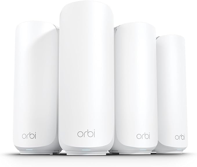 NETGEAR Orbi 370 Series Dual-Band WiFi 7 Mesh System for Home (RBE374) - Wireless Router (no Modem) + 3 Extenders, Security Features, 5 Gbps, Covers 8,000 sq.ft., 70 Devices, 2.5GB Port, BE5000