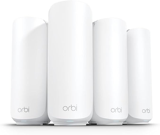 NETGEAR Orbi 370 Series Dual-Band WiFi 7 Mesh System for Home (RBE374) - Wireless Router (no Modem) + 3 Extenders, Security Features, 5 Gbps, Covers 8,000 sq.ft., 70 Devices, 2.5GB Port, BE5000
