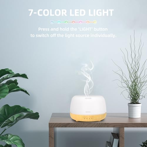 SEEDSEEL 300ML Essential Oil Diffuser,Quiet 8 Hours Operation, 7-Color LED Light, 4 Timer, Remote Control, Aromatherapy Diffuser Auto-Off, for Bedroom, Living Room, Office, Home