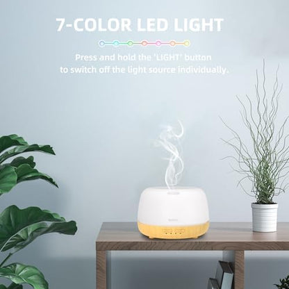 SEEDSEEL 300ML Essential Oil Diffuser,Quiet 8 Hours Operation, 7-Color LED Light, 4 Timer, Remote Control, Aromatherapy Diffuser Auto-Off, for Bedroom, Living Room, Office, Home