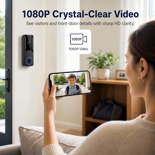 Wireless Home Security Camera, 1080P Battery Powered Video Doorbell Camera