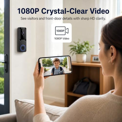 Wireless Home Security Camera, 1080P Battery Powered Video Doorbell Camera