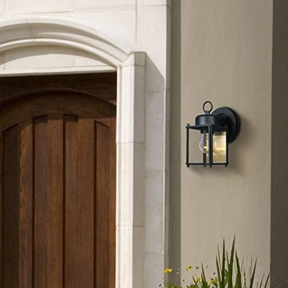 DESIGNERS FOUNTAIN Preston Outdoor Light Fixture, 8 Inch Exterior Wall Lantern Sconce for Front Door, Patio and Porch, Black, 1161-BK (Pack of 2)