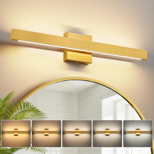 Gold Bathroom Vanity Light - 24 Inch 20W Dimmable 5CCT LED Bathroom Light Fixtures Over Mirror, Modern Vanity Light Bar for Bathroom Mirror Cabinets Bedroom