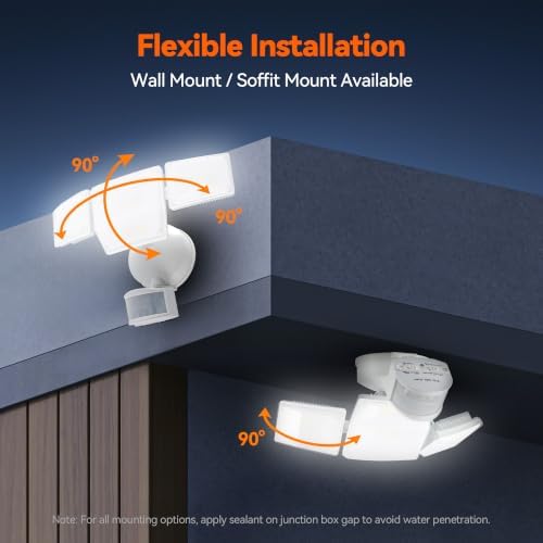 85W 10000LM Motion Sensor Outdoor Lights, 4-Head Super Bright LED Security Light, 5000K Daylight, IP65 Waterproof Hardwired Motion Detector Flood Lights Outdoor for Garage, Yard (White)