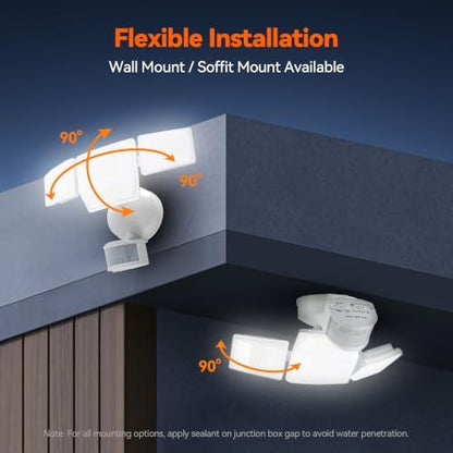 85W 10000LM Motion Sensor Outdoor Lights, 4-Head Super Bright LED Security Light, 5000K Daylight, IP65 Waterproof Hardwired Motion Detector Flood Lights Outdoor for Garage, Yard (White)
