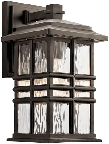 Kichler Beacon Square 1-Light Outdoor Wall Light in Olde Bronze, Clear Hammered Glass Shade, (6.5" W x 12" H x 7.5" D), 49829OZ