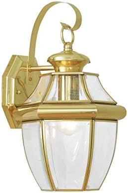 Livex Lighting 2151-02 Monterey 1 Light Outdoor Polished Brass Finish Solid Brass Wall Lantern with Clear Beveled Glass