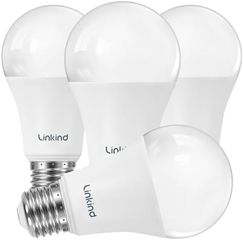 Linkind A19 LED Light Bulbs, 100 Watt Equivalent, 2700K Soft White 4 Packs