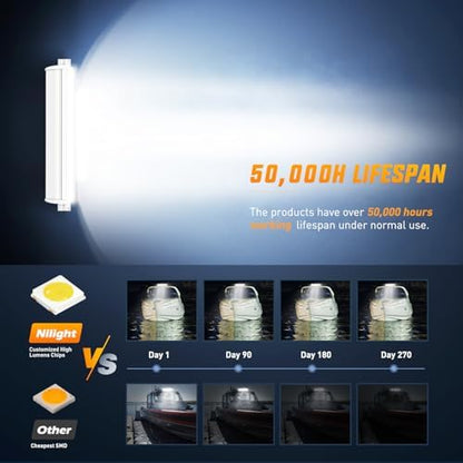 Nilight Marine LED Light Bar Navigation Lights 13.5 Inch White Spot Flood Combo Ponton Boat Deck Dock Lighting for Night Fishing T-top Stern Yacht Port Sailboat Trucks Tractors