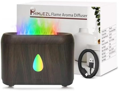 Flame Diffuser for Essential Oils, 200ml Ultrasonic Aroma Diffusers with Cool Mist, Aromatherapy Diffuser with Auto-Off Protection, Small Humidifier for Home,Office,Bedroom,Gift (7 Colors Darkwood)