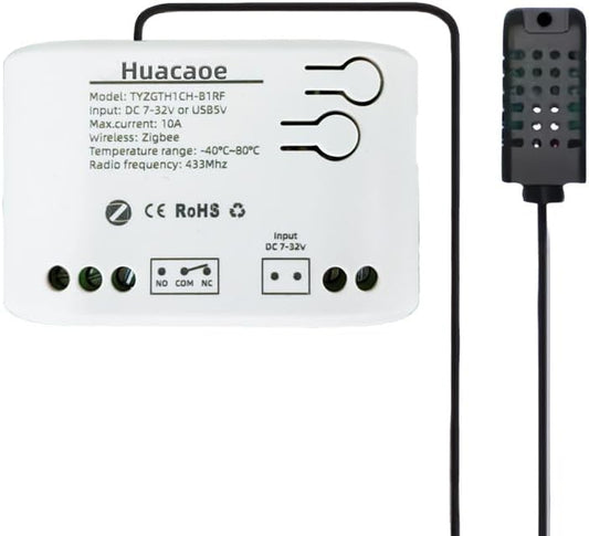 Zigbee 1 Channel 10A Smart WiFi Temperature and Humidity Controller with Extendable Probe Sensor ,USB & DC 7-32V, App Control,Greenhouse,Pet Breeding,Incubator,Reptile,Alexa/tuya zigbee hub Required