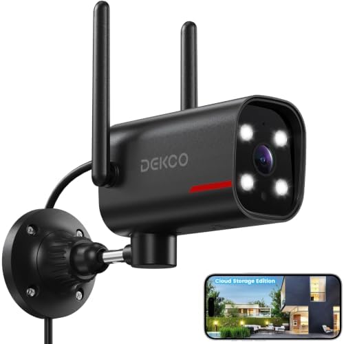 DEKCO Wired 2K Security Camera Outdoor, 180° Pan & 270° Coverage, 24/7 Constant Power Surveillance, Full Color Night Vision, AI Human Detection, Cloud Storage Edition, Spotlight & Siren