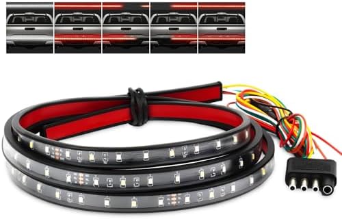LIGBT 60" Tailgate Light Strip 108LED Truck Tailgate Light Bar Running Red Brake Lights White Reverse Amber Turn Signal Strobe Lights Waterproof Flexible Tail Light Bar for Pickup Trailer SUV RV Van