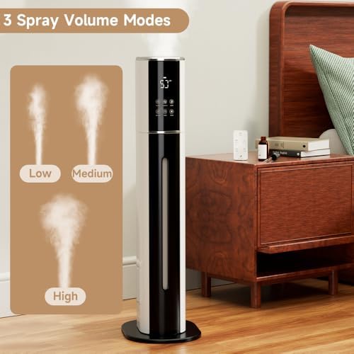 2.4Gal/9L Top Fill Quiet Ultrasonic Humidifier for Large Room Bedroom, Cool Mist Humidifier with Remote, Auto Humidity Control, 3 Speed Modes, 48H Runtime, Indoor Baby Pet Plant Friendly
