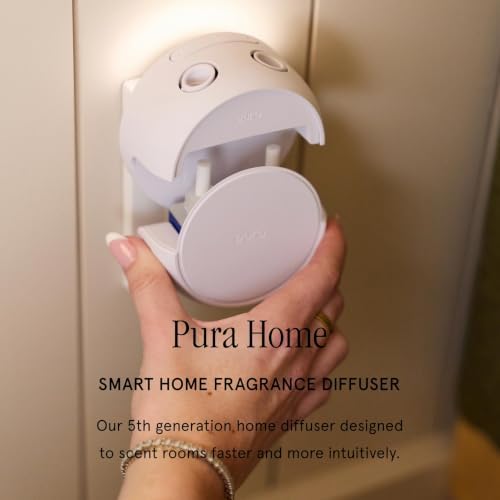 Pura Smart Home Fragrance Device Starter Set - Pura 4 - Scent Diffuser for Home - Includes Fragrance Aroma Diffuser - Square Box, Apple Orchards and Lavender Fields Scent Refills