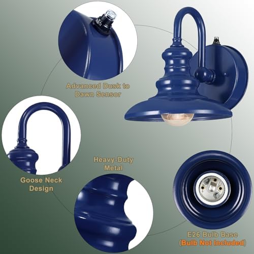 LONEDRUID Dusk to Dawn Sensor Outdoor Gooseneck Barn Light Fixtures Blue