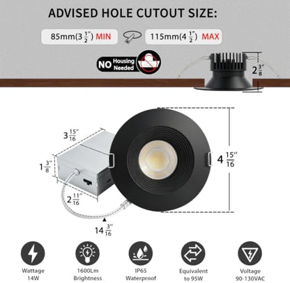 Adetu 12 Pack 4 Inch Black Anti-Glare LED Downlight, Recessed Ceiling Light