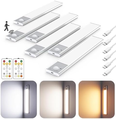 8" Under Cabinet Lighting Wireless, Remote, Motion Sensor, 6Pack, Silver