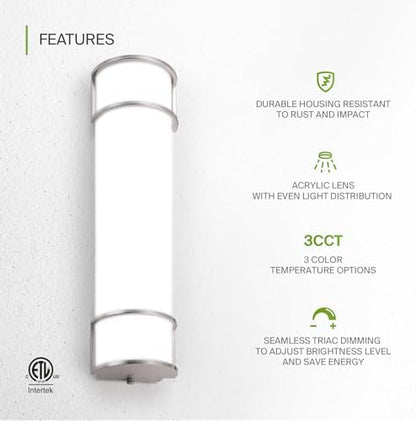 ASD LED 24" Vanity Flush Mount Light Fixture, Linear Bathroom Lighting Bar | 3CCT, Dimmable, ETL Listed | 25W 2600LM 3000-5000K 100-277V | Long Tube Bath Wall Sconce Over Mirror | Nickel, 4 Pack
