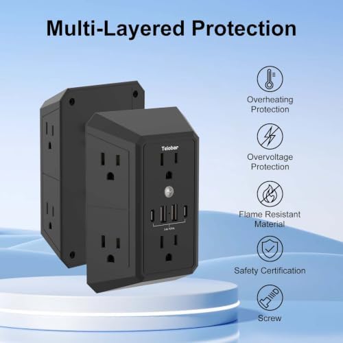 Multi Plug Wall Outlet Surge Protector with 6-Outlet & 4 USB Ports(2USB-C)