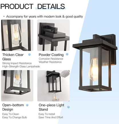 Outdoor Wall Light Modern Exterior Black Wall Mount Lanterns 2-Pack