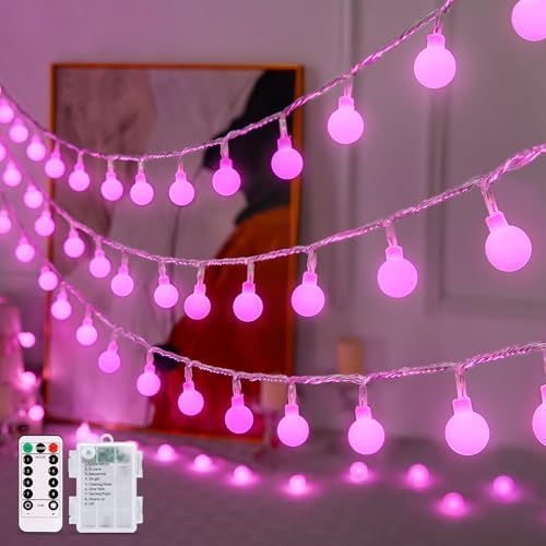 JMEXSUSS 33FT 100 LED Pink Globe String Lights Battery Operated 8 Modes