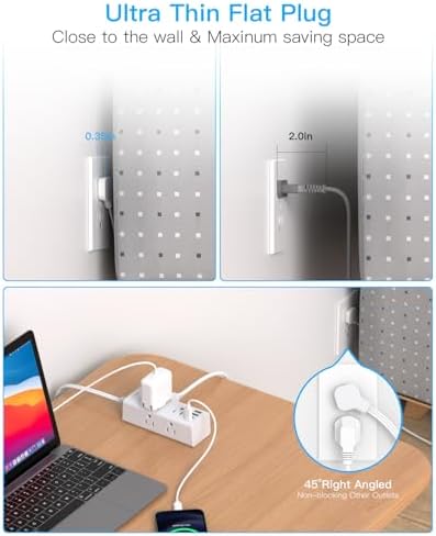 One Beat 10Ft Extension Cord with Multiple Outlets,Flat Plug Power Strip