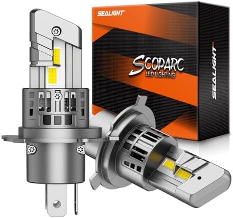 SEALIGHT H4/9003/HB2 LED Bulbs, 50000LM 900% Super Brighter, 1:1 Size, 6500K Cool White, 70000Hrs Long Service Life with Cooling Fan, Plug and Play, Pack of 2