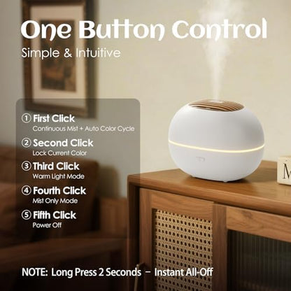 Soulorigin 100ml Mini Essential Oil Diffuser, Portable Aromatherapy Diffuser with Warm Light, One-Button Control, Auto Shut-Off, Quiet Ultrasonic Mist for Home, Travel, Yoga, Meditation (White)