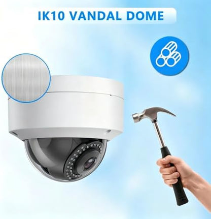 Real HD Analog 4K Outdoor Security Camera, Vandal Dome 8MP CCTV-Coax-BNC, 2.8MM Lens 65ft Night Vision, 100° Angle, 4 in 1 (TVI/CVI/AHD/CVBS) DVR Required, Not Included