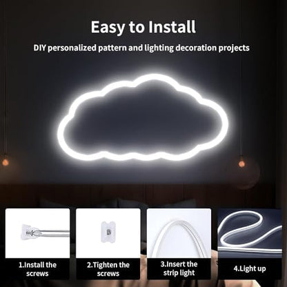 iNextStation White LED Light Strip 16.4FT Neon Rope Light (with DC12V Plug)