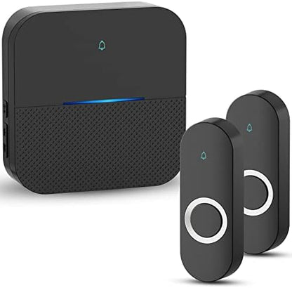 AIDA Lighted Wireless Doorbell for Home, Waterproof Battery Doorbell Wireless 1,000ft Range, 5 Volume Levels with 58 Chimes & LED Flash on Receiver (Black, 2 transmitters & 1 Receiver)