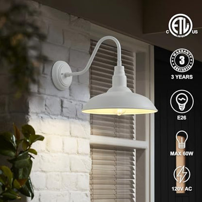 2 Pack 14in Barn Gooseneck Lights for House, White Outdoor Farmhouse Wall Light Fixture for Porch, Exterior Patio Wall Sconce for Front Door, Garage