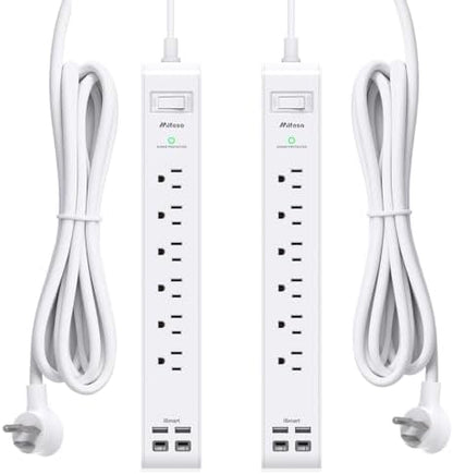 2 Pack Power Strip, 5FT Extension Cord, Surge Protector with 6 Outlets and 4 USB Ports (2 USB C), Flat Plug Overload Protection, Extension Cord with Multiple Outlets, Wall Mount for Home Dorm College