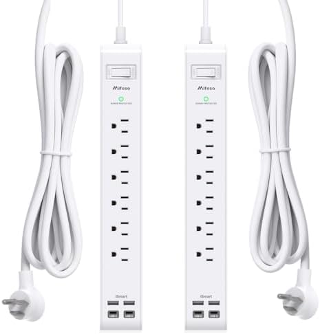 2 Pack Power Strip, 5FT Extension Cord, Surge Protector with 6 Outlets and 4 USB Ports (2 USB C), Flat Plug Overload Protection, Extension Cord with Multiple Outlets, Wall Mount for Home Dorm College