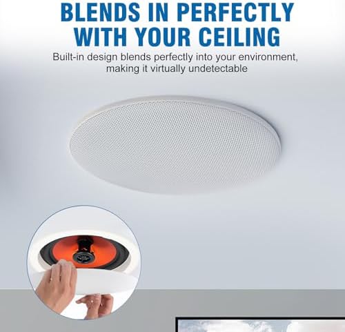 Herdio 4'' Bluetooth Ceiling Speakers 480W 2-Way Flush Mount Speakers System with Wall Amplifier Receiver for Home Theater Office (2 Pairs, Paintable-Grille)