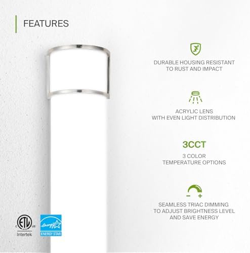 ASD LED 48" Vanity Flush Mount Light Fixture, Linear Bathroom Lighting Bar | 3CCT, Dimmable, Energy Star, ETL Listed | 35W 3200LM 3000-5000K 120V | Long Bath Wall Sconce Over Mirror | Nickel, 2 Pack