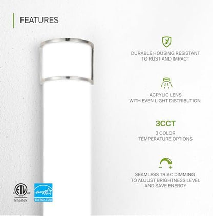 ASD LED 48" Vanity Flush Mount Light Fixture, Linear Bathroom Lighting Bar | 3CCT, Dimmable, Energy Star, ETL Listed | 35W 3200LM 3000-5000K 120V | Long Bath Wall Sconce Over Mirror | Nickel, 2 Pack