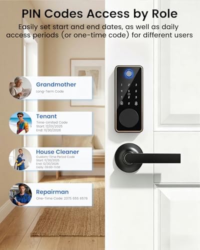 Smart Deadbolt Lock, 5-in-1 Keyless Entry Door Lock App Control, Fingerprint Electronic Touchscreen Keypad, Auto Locking, IP54 Weatherproof, Easy Install Digital Deadbolt for Front Door