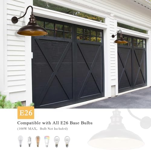 Exterior Farmhouse Gooseneck Barn Light, 16 Inch Vintage Outside Garage Light Fixtures, 2PCS Anti-Rust Waterproof Outdoor Light for Patio Frontdoor Entryway Doorway