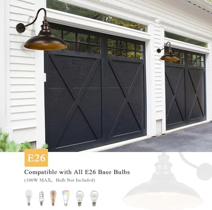 Exterior Farmhouse Gooseneck Barn Light, 16 Inch Vintage Outside Garage Light Fixtures, 2PCS Anti-Rust Waterproof Outdoor Light for Patio Frontdoor Entryway Doorway