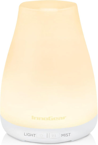 InnoGear Essential Oil Diffuser, Ultrasonic Diffusers for Home Aromatherapy Humidifier for Mother's Gift Bedroom Room 7 Colors LED 2 Mist Mode Auto Off, Basic White