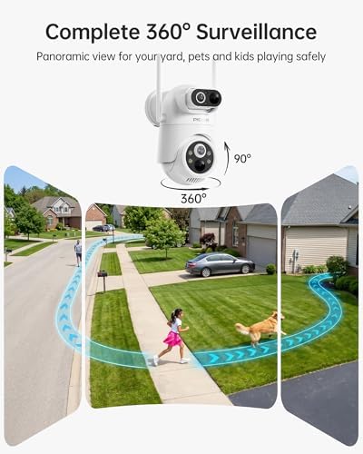 Solar Security Camera Wireless Outdoor Dual-Lens 2K(2MP Wide-Angle & 2MP PTZ) Cameras for Home Color Night Vision PIR AI Human Motion Detection