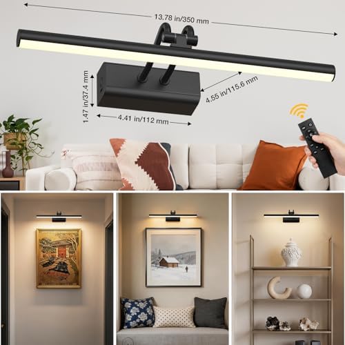 Battery Operated Picture Light for Wall, 13.8'', Black, RF Remote Control